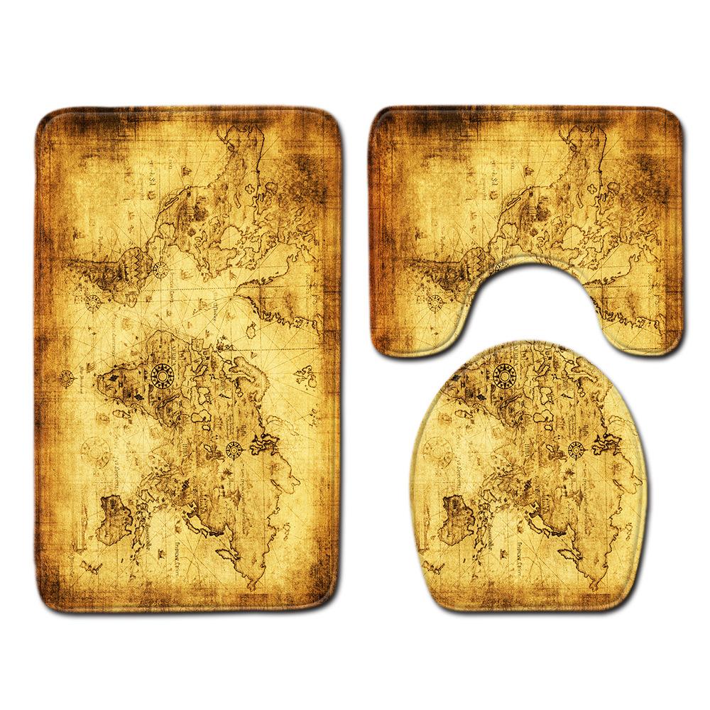 Креативный Ретро Ванная Туалет Три Предмета Комбинация Напольных Ковриков Бытовой Дверной Коврик Кухонный Впитывающий Нескользящий Ковер