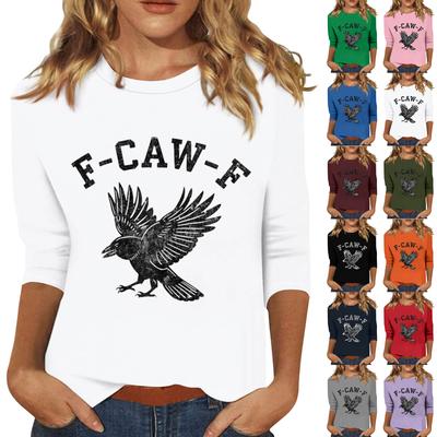 Женская модная повседневная футболка с рукавом три четверти и принтом на шее