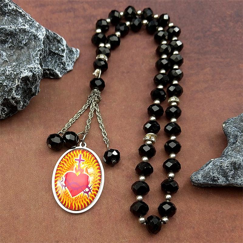 Stainless Steel Sacred Heart Glass Oval Medal Cross Car Pendant Chain Gold Color Christian Cat Mirror Hangings Amulet Jewelry
