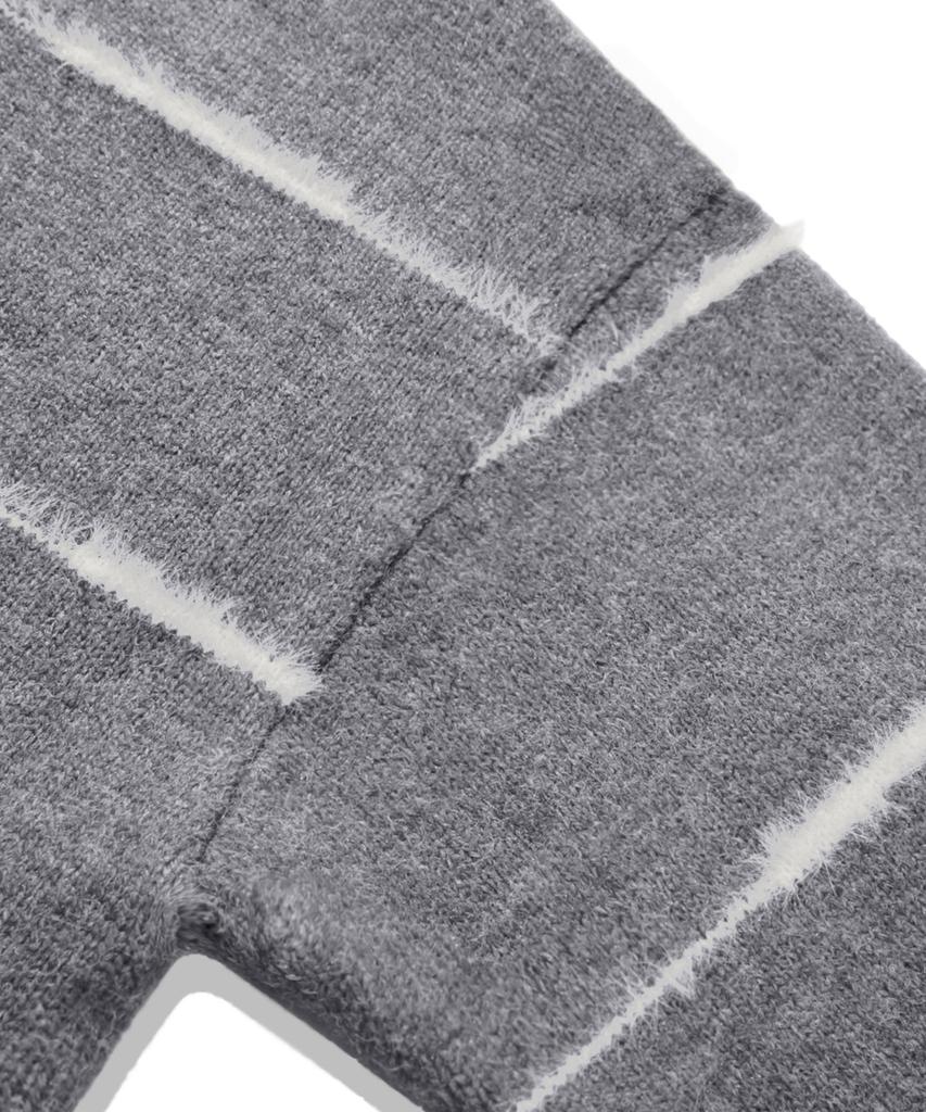 TRILLION Washable Wool Hairy Stripe Hooded Zip-Up Knit_Melange Gray
