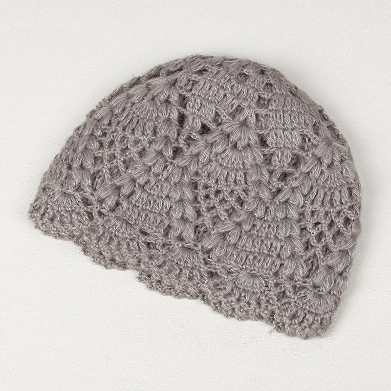 Autumn and winter underwear solid color simple double layer handmade hook flower warm knitted hat outdoor elegant literary wool hat