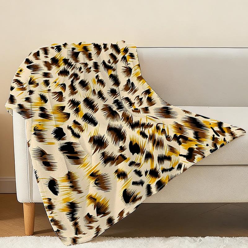 Leopard Print Plush Flannel Blanket Soft, Warm, No-Shedding Single Throw for Bedroom, Home, Christmas & Halloween
