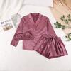 Autumn Europe And The United States Sexy Pajamas 3 Sets Of Silk Long-sleeved Bathrobe Underwear Ladies Homewear