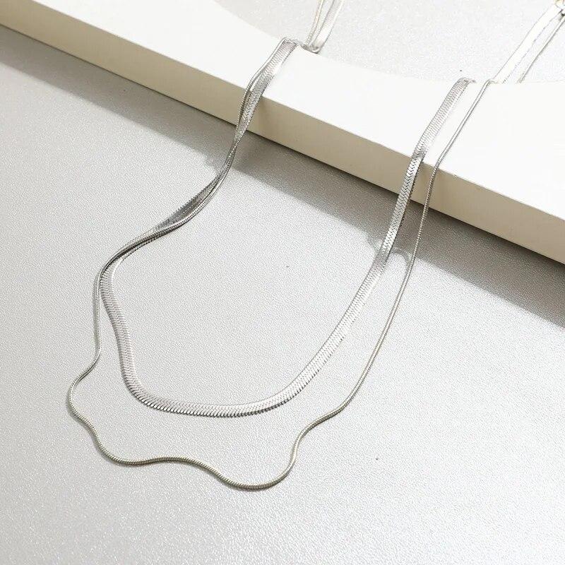 Двухслойное ожерелье из змеиной кости для женщин, золотого цвета, серебряного цвета, роскошные нишевые ожерелья, новые женские ювелирные аксессуары