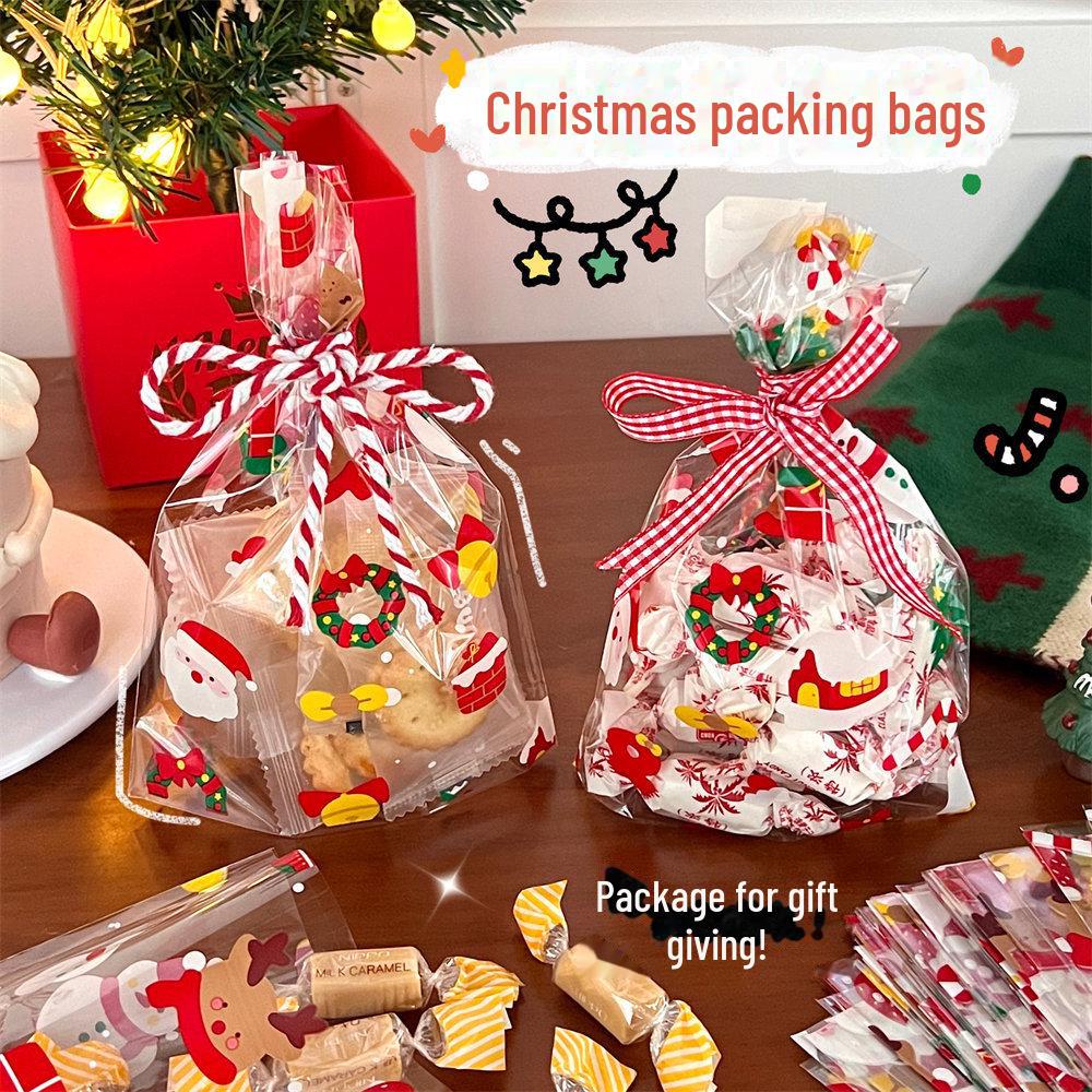 Прозрачный подарочный пакет с яблоками и конфетами на Рождество для пар