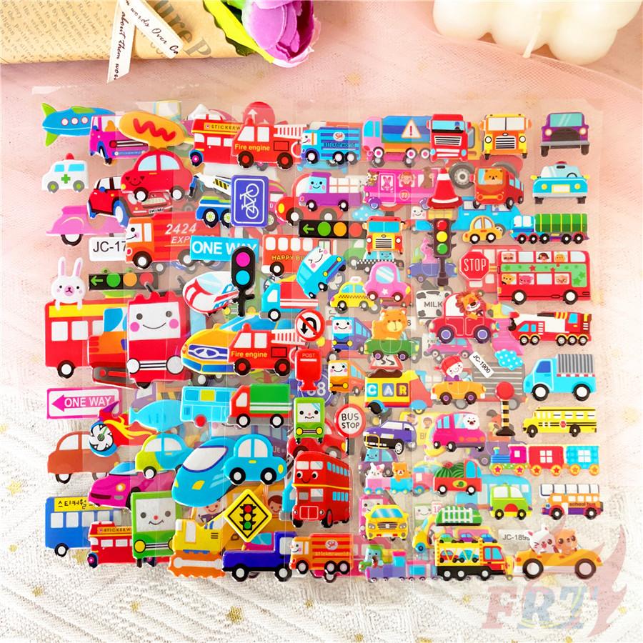 8Sheets/set Cartoon Vehicles Rewards Sticker Puffy Bubble Toys Stickers