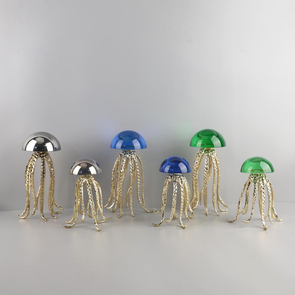 Modern Minimalist Crystal Jellyfish Ornaments Metal Ocean Art Living Room Bedroom Hotel Home Accessories Table Decoration