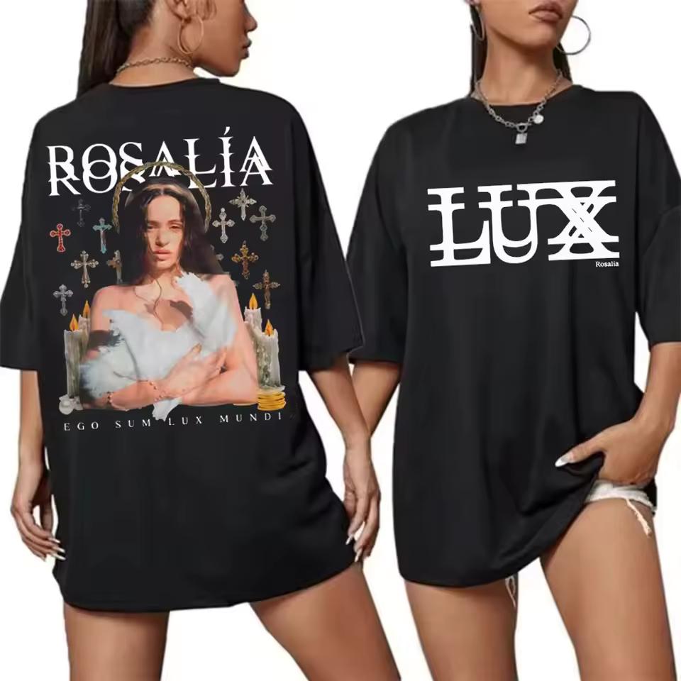 Rosalia Tour 2026 Double‑Sided Religious Aesthetic Art Poster Graphic Tee Cotton Mens Womens T shirt Streetwear