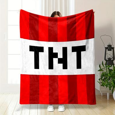 "TNT Pixel Art Red Striped Blanket Design Flannel Blanket for Bedroom, Living Room, Sofa, and Nap Sofas."
