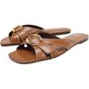Cross Strap Metallic Detail Slide Sandals Women Footwear Brown 12648610105-37