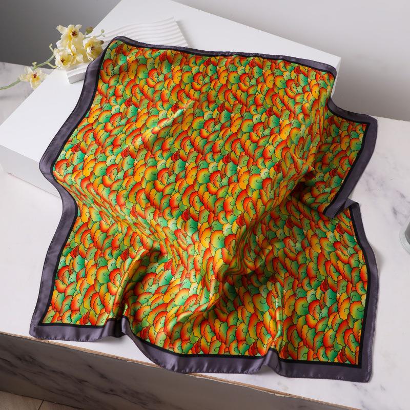 Шелковый женский квадратный шарф - Китайский стиль платок на голову для весны, лета, осени - Защита шеи и согревающий - Элегантный тонкий стиль для мамы