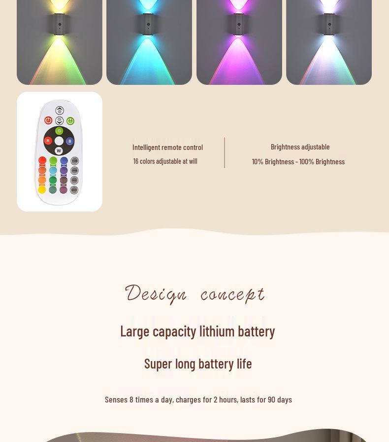 Семицветная RGB умная сенсорная магнитная настенная лампа с ночником и датчиком движения