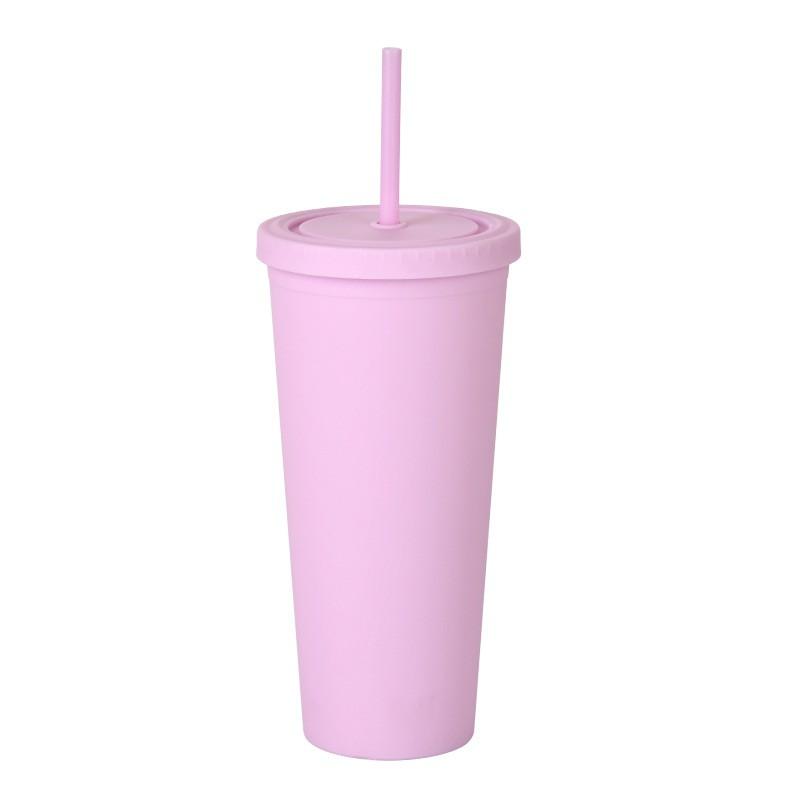 Double Wall Plastic Tumbler With Straw 24oz Large Capacity Matte Finish Travel Cup Office Home Car Outdoor
