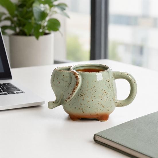 jijijing Elephant Tea Mug, Ceramic Coffee Cup with Bag Holder, Handmade Hot Drinks Cup, Unique Gift for Lover