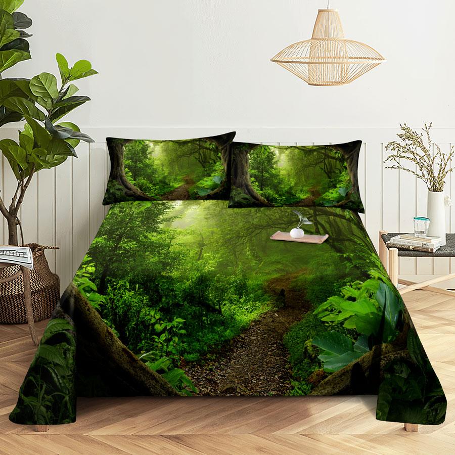 Bed Sheet Pillowcase Bedding Set Linens Cover Senic Queen King Double Size 220x240 Trees for Bedroom Soft Twin Full Single New