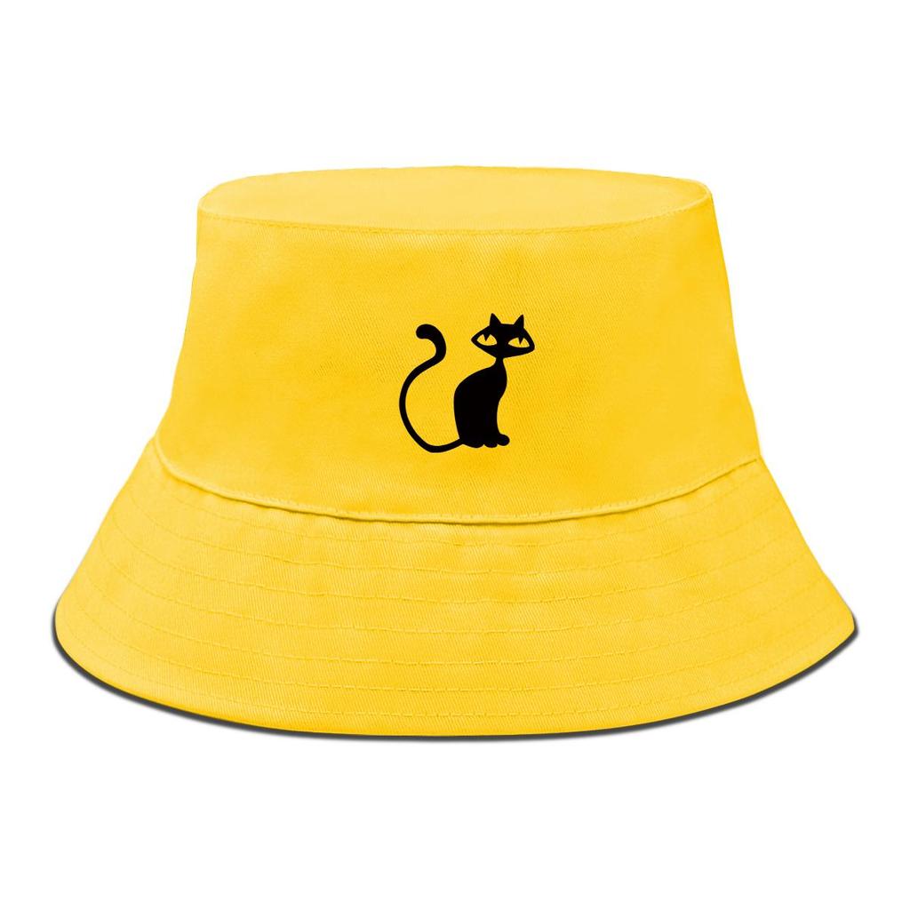 Bucket Hat With Black Cat Print , Animal Fisherman Hat Hip Hop Summer Foldable Fishing Cap