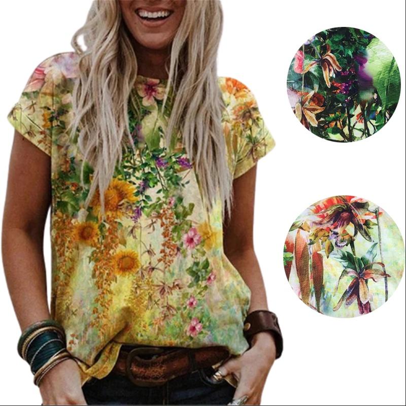 Women's Floral Print Short Sleeve Tops Featuring Soft Material For Ultimate Comfort