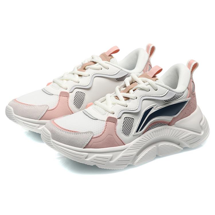 Li Ning Стильные Легкие Низкие Беговые Кроссовки Женские Белый Серый Розовый ARLQ034-1