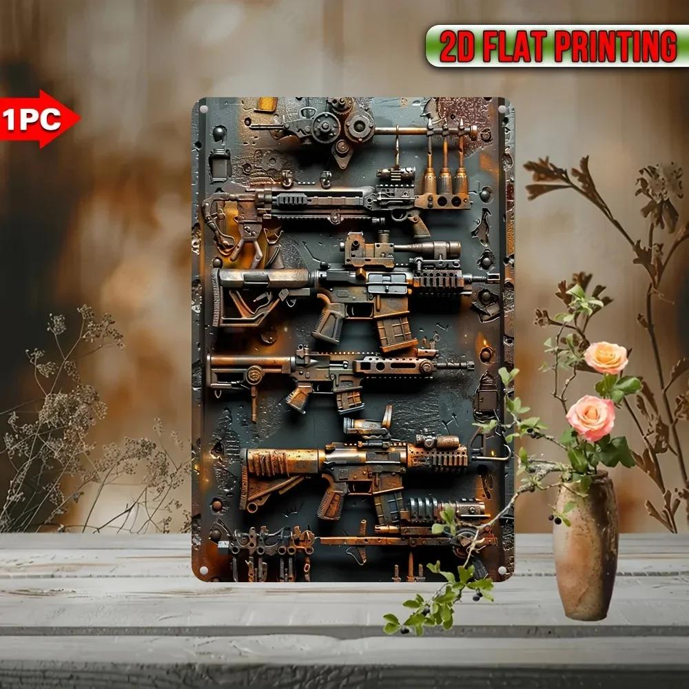 Steampunk Weapons Decorative Metal Sign, Industrial Iron Art. A Waterproof, Weatherproof Military Plaque for Wall Decoration.
