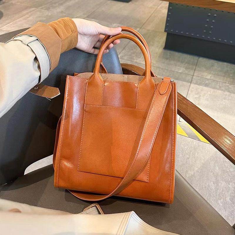 Кожаная сумка-тоут женская High-End Sense Retro Commuter Большая вместительная сумка из коровьей кожи Большая сумка
