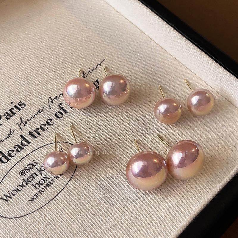 Cherry Blossom Pink Steamed Bread Pearl Stud Earrings Shijia Temperament Advanced Sense S Silver Needle Earrings Korean Temperament Versatile Earrings