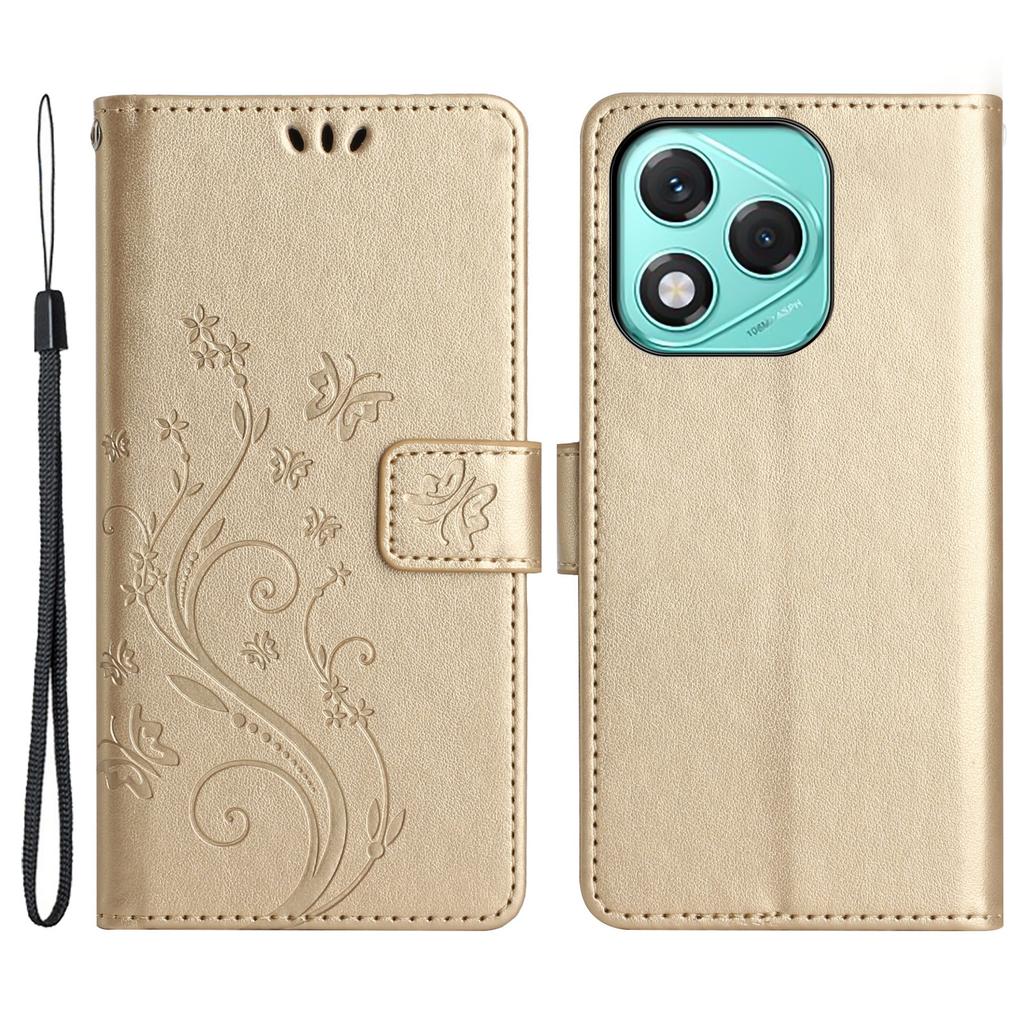 For Honor 400 Lite 5G Leather Wallet Case Butterfly Flower Imprinted Phone Cover with Strap