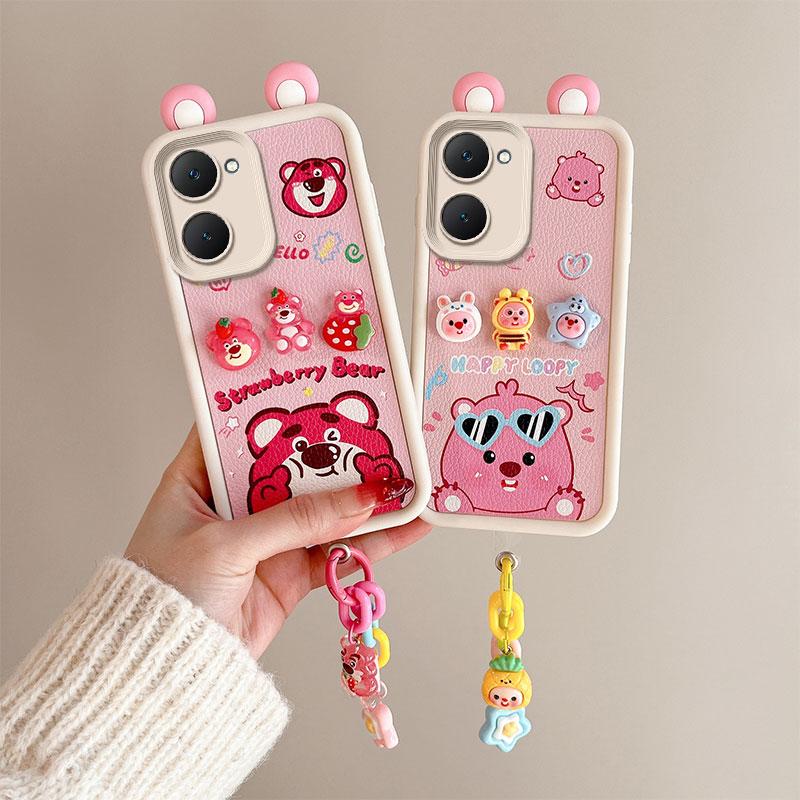 KEYSION Милый чехол с 3D-мультяшным изображением уха для VIVO Y03 Y03t с браслетом, мягкий силиконовый противоударный чехол для телефона VIVO Y18 Y28s 5G