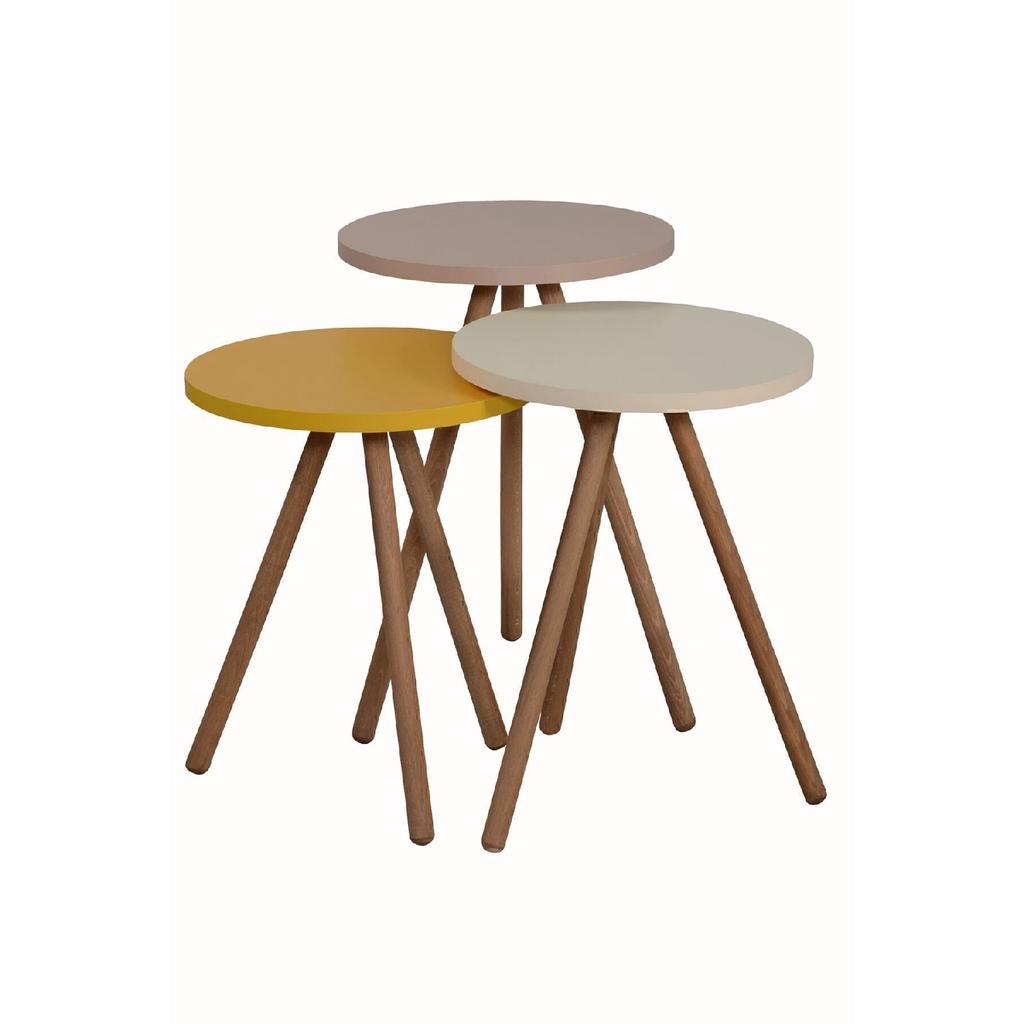 Красочный журнальный столик с тройным вложением, деревянные ножки, круглый пастельный дизайн, серый, белый, капучино