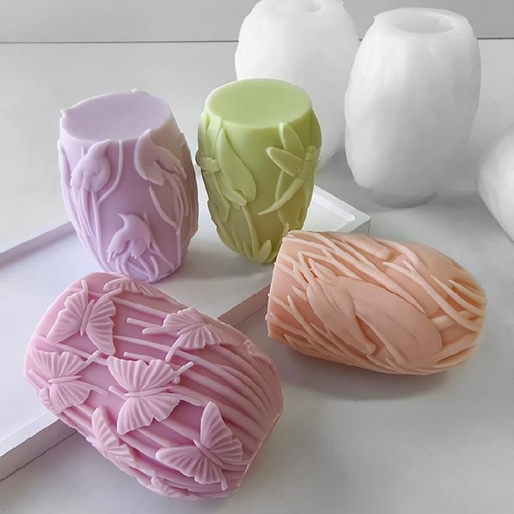 Силиконовые формы для рельефных цилиндрических ароматических свечей, формы для скульптур, практичные силиконовые формы для ароматических свечей