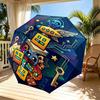 Geometry Dash Print Automatic Open Close Umbrella, Portable Foldable Umbrella, for Outdoor Commute Camping Trip, Ideal Birthday Gift