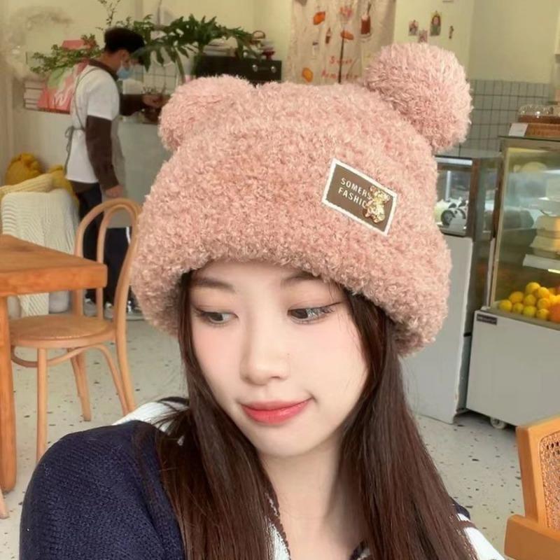 Ears Bear Thermal Hat Children Autumn and Winter Fleece Thickened Knitted Hat Cute Fashion Ear Protection Hat Women's Winter