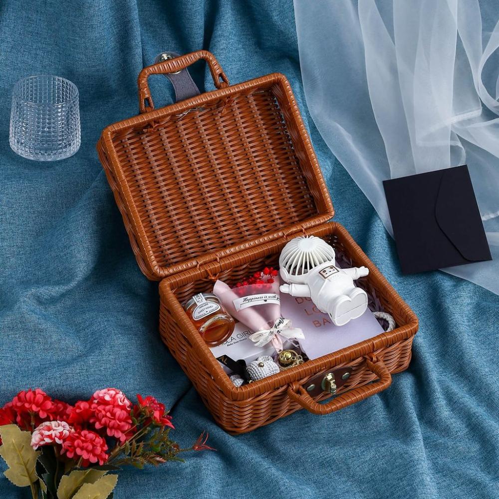 for Cosmetic,Clothes,Sundries Gift Box Rattan Suitcase Storage Basket Photograph Props Storage Box