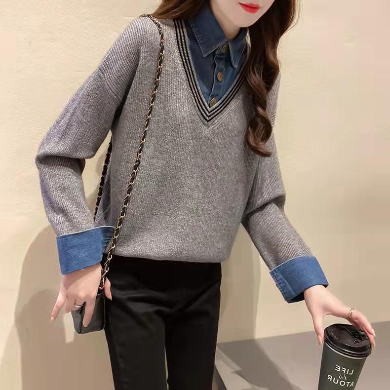 Женский свитер 2023, весенний новый свободный пуловер, вязаный свитер с длинным рукавом для женщин