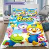 Pororo Cartoon Print 3-Piece Bedding Set (1 Duvet Cover, 2 Pillowcases) — Soft and Skin-Friendly, Home Decor