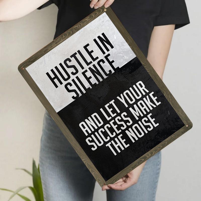 Мотивация Железное Настенное Искусство Цитата 'Hustle In Silence' Декор для Офиса Учебной Комнаты Вдохновляющий Металлический Знак