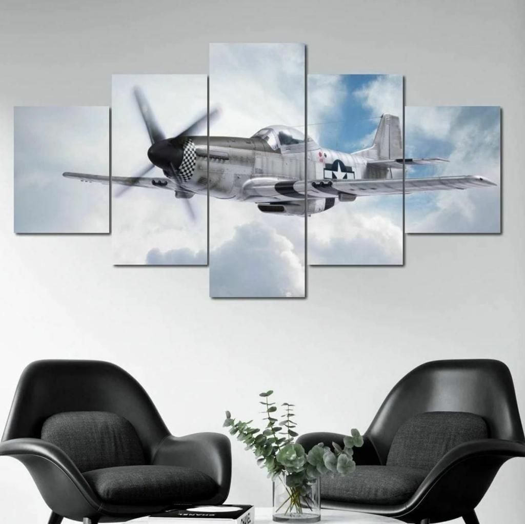 P51 Fighting Helicopter 5 Panel Canvas Picture Print Wall Art Canvas Painting Wall Decor for Living Room Poster No Framed