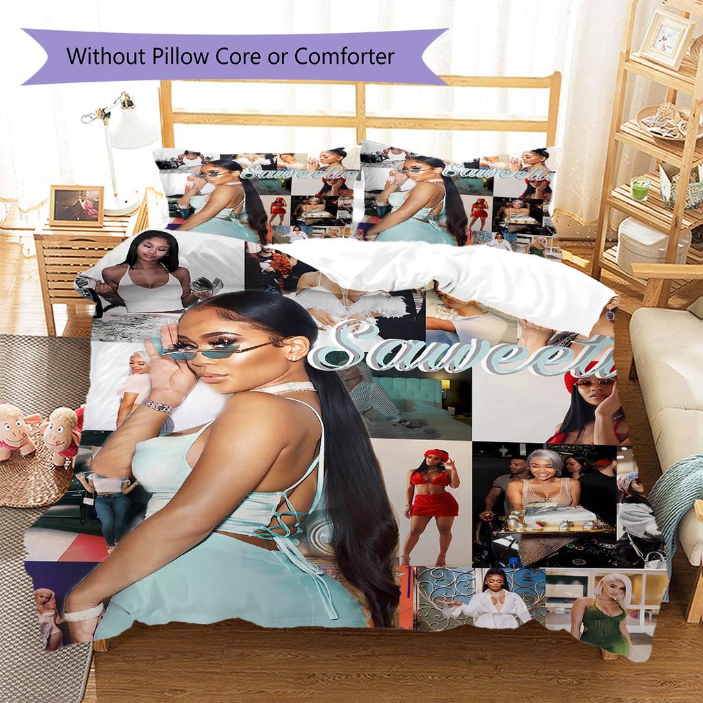 saweetie Pattern Bedding Quilt Set Quilt Cover Pillowcase Home Decoration Birthday Gift (1 * duvet cover + 2 * pillowcase, without core)