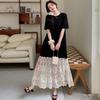 2025 Summer Plus Size Dress Women Loose Vintage Casual Basic Oversized Lace Spliced Long Dress
