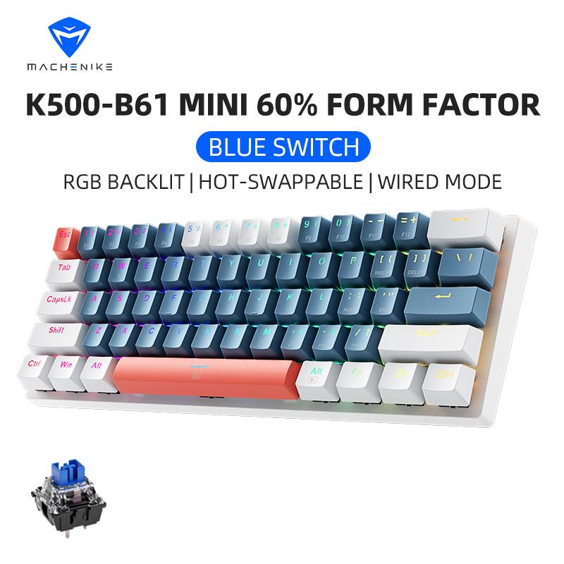 Machenike K500-B61 Мини Механическая клавиатура 60% Форм-фактор 61 клавиша Игровая клавиатура Проводная Полноклавишная с возможностью горячей замены RGB-подсветка