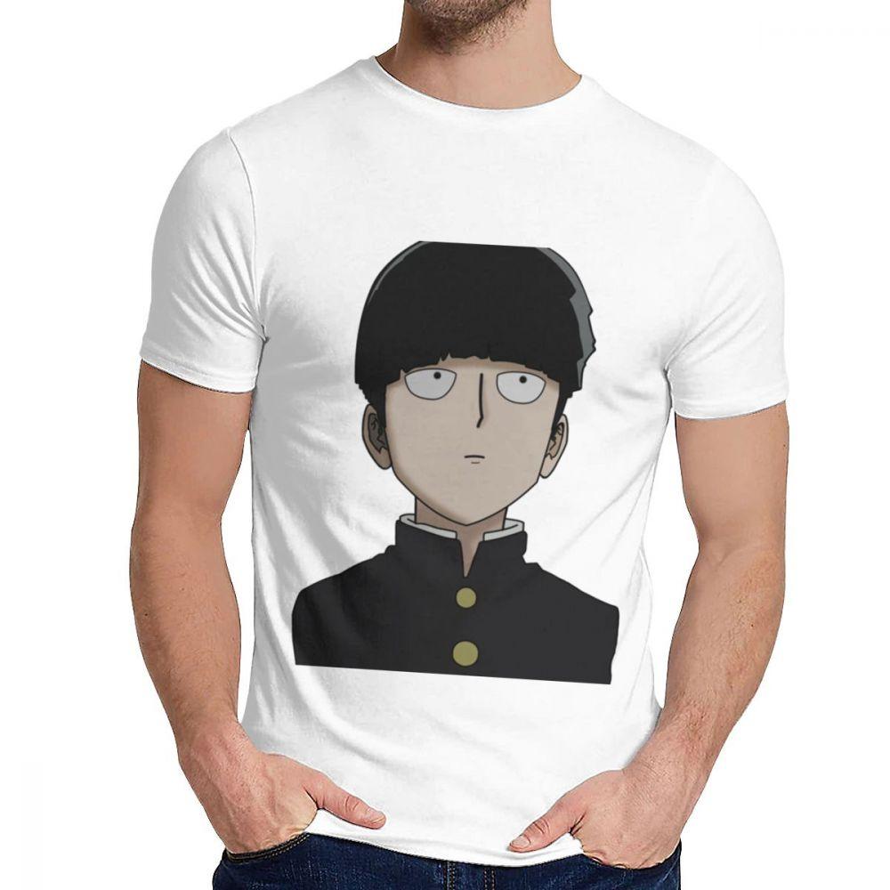 Male Tee Shirt Shigeo Kageyama Mob Psycho 100 Natural Cotton Top Design Round Neck Harajuku Streetwear