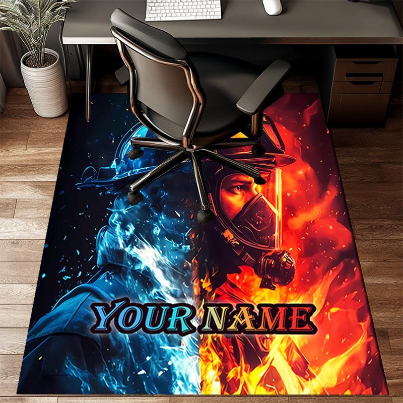 1PC Custom Name Firefighter's Courage Theme Floor Mat Ideal for Living Room, Game Rooms, Office, Bedroom, Floor Mat Playful Design