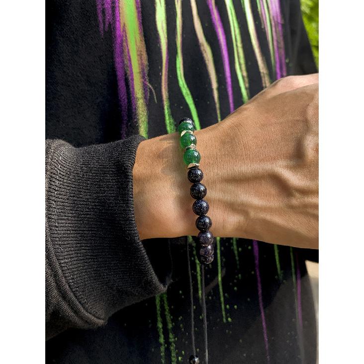Trendy Brand Acrylic Black Beads Spliced Green Agate Handmade Woven Men's Bracelet