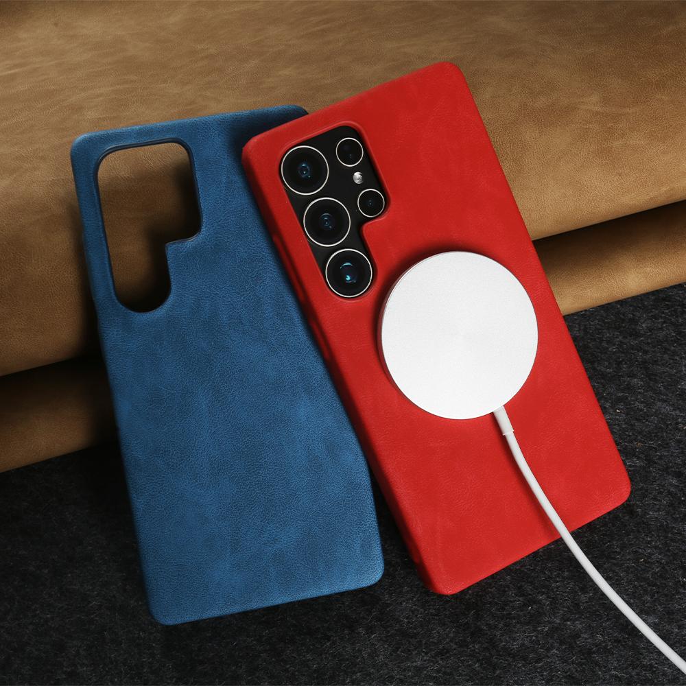 For Magsafe Magnetic Luxury Leather Case for Samsung Galaxy S26 Plus S25 Edge S24 S23 S22 S21 S20 FE Note 20 Ultra Back Cover
