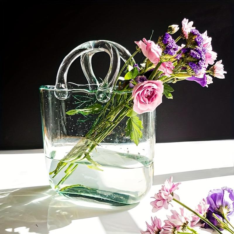 Elegant Geometric Handbag Vase - Chic Oblong Glass Decor for Hydroponic & Traditional Arrangements