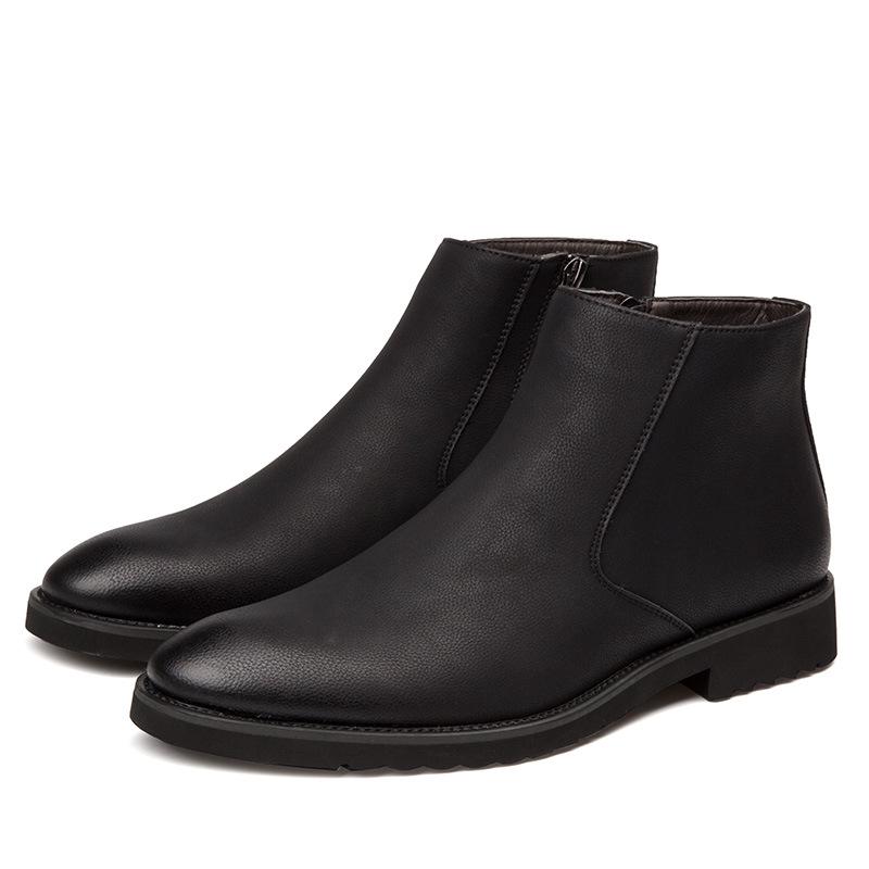 Men's Trendy Mid-Cut Zipper Chelsea Boots – Pointed Toe, Cotton Lined, Perfect for Business and Winter Fashion.