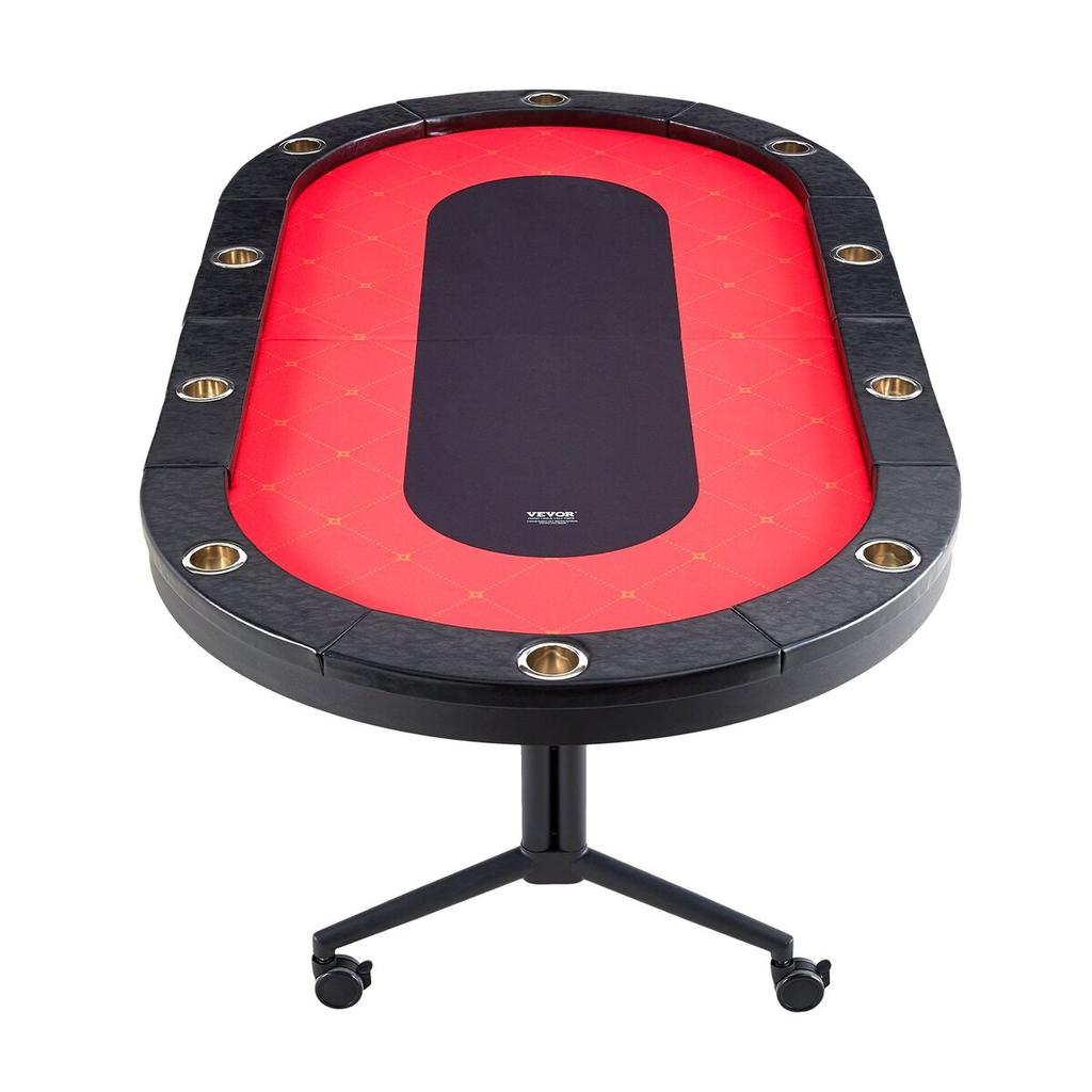 10 Player Foldable Poker Table, Blackjack Texas Holdem Poker Table with Padded Rails and Stainless Steel Cup Holders, Portable Folding Card Board Game