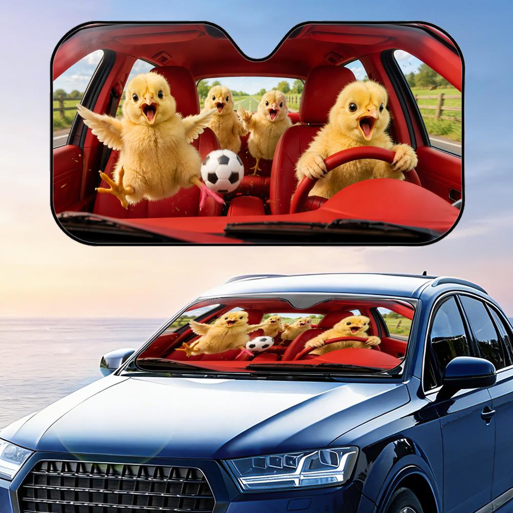Chick Soccer Celebration Sun Visor Car Front Windshield Sun Shade Foldable Reflective UV Protection Heat Insulation Cover