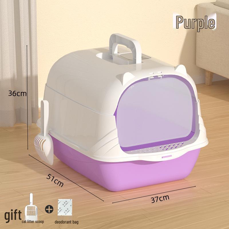 Extra Large Enclosed Cat Litter Box with Handle - Anti-Splash, Odor-Proof Design.