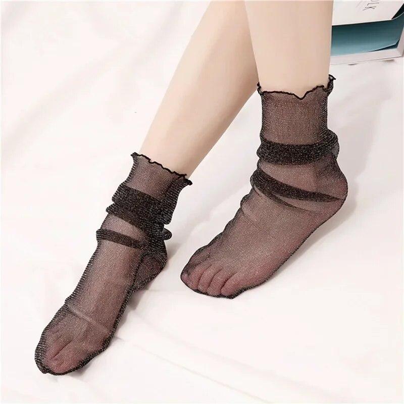 1pair Sexy Star Dot Lace Socks Women Transparent Mesh Ankle Socks Ladies Ultra-Thin Princess Tulle Socks Female Streetwear Socks