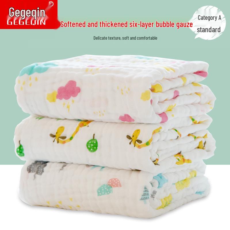 Ultra-Soft Baby Bath Towel - Pure Cotton Gauze, Absorbent, Six Layer for Newborns & Children